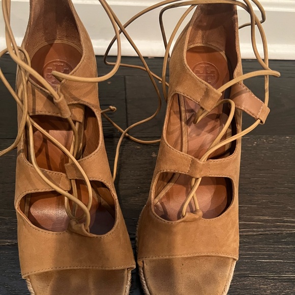 Tory Burch rays lace up 110m suede ankle wrap sandals 8 - Picture 3 of 9
